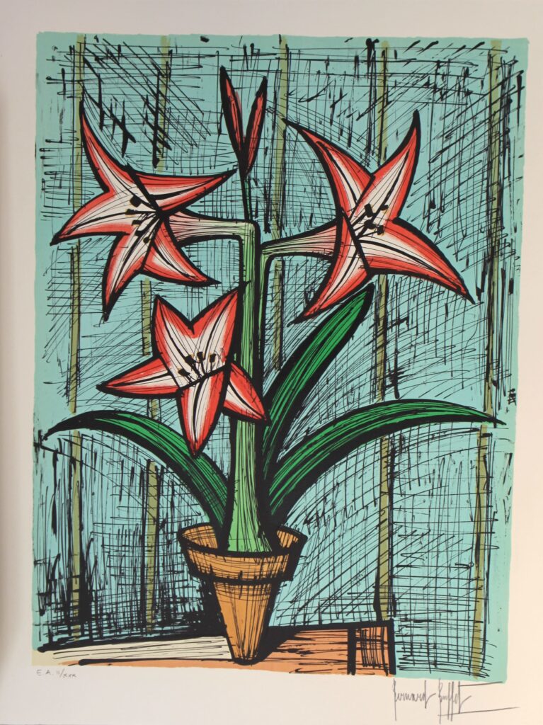 POST 90 Bernard Buffet, Amaryllis, 1988, Lithograhie Originale, EA II XXX, 76 58cm
