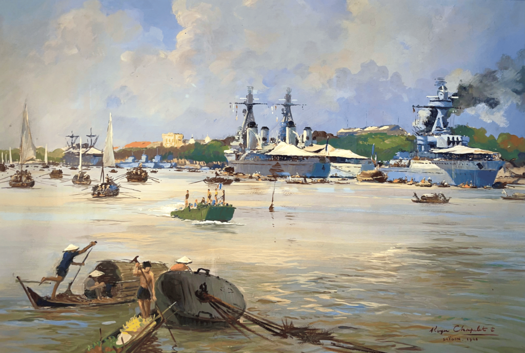 Roger Chapelet, Vue Du Port De Saïgon (1946), Gouache Sur Papier, 48 X 72 Cm Light
